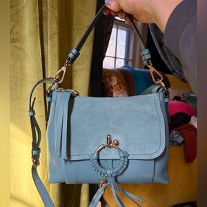 See By Chloe Small Joan Leather Shoulder Bag in Blue Stormy Sky. Retail $520